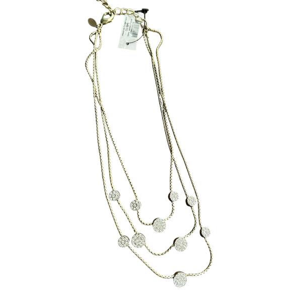 NWT Chicos 3 strand gold tone chain silver rhinestone necklace - Picture 1 of 4